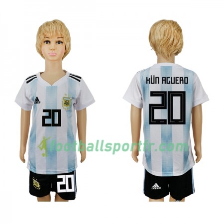 Tenue Argentine Kun Aguero 20 Enfant Domicile Coupe du monde 2018 Maillot de Foot